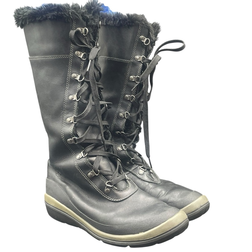 Timberland Lace Up MT Hope Boots Women's 10 M Black Leather Faux Fur Flat